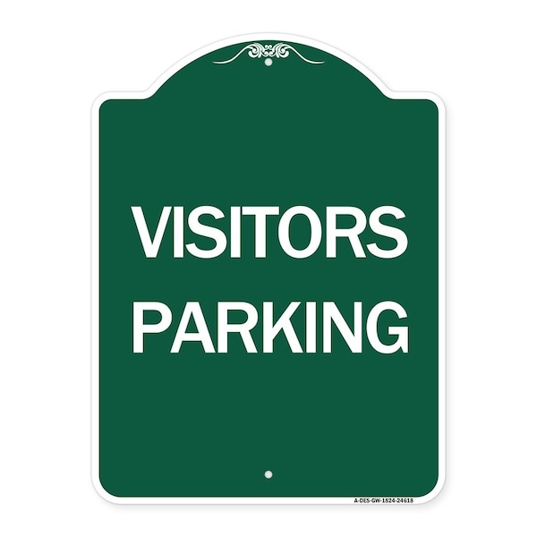 Designer Series Sign-Visitors Parking, Green & White Aluminum Sign, 18" x 24", GW-1824-24618